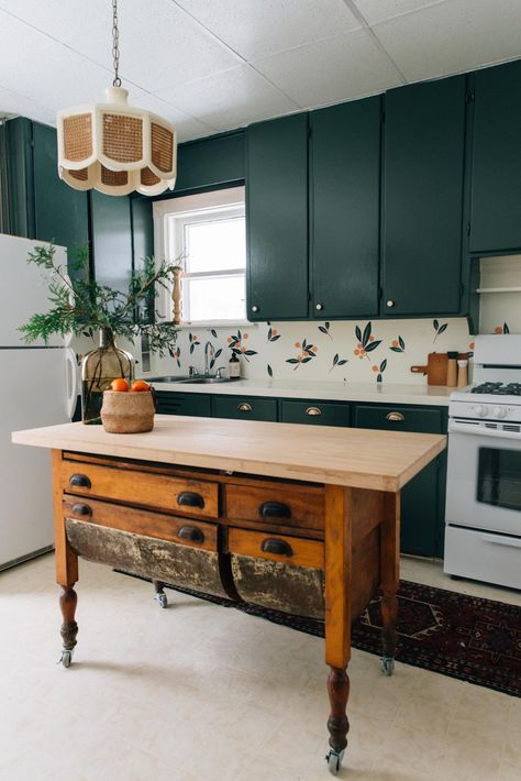 Rental Makeover Before After, Vintage Moody Kitchen, Homestead Kitchen Design, Small Old Kitchen, Homesteaders Kitchen, Old Kitchen Makeover, Renter Friendly Kitchen Makeover, Small Kitchen Makeover, Mini Kitchens