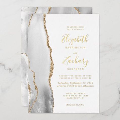 Popular Wedding Invitations, Silver Wedding Invitations, Elegant Modern Wedding, Agate Wedding, Gold Foil Wedding Invitations, Gold Foil Invitation, Wedding Invitation Size, Zazzle Wedding, Marble Wedding