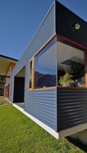 Framed Windows, Tin House, House Cladding, House Shed, Shed Homes, Exterior Cladding, Garden Photos, Metal Buildings, Tiny House Design