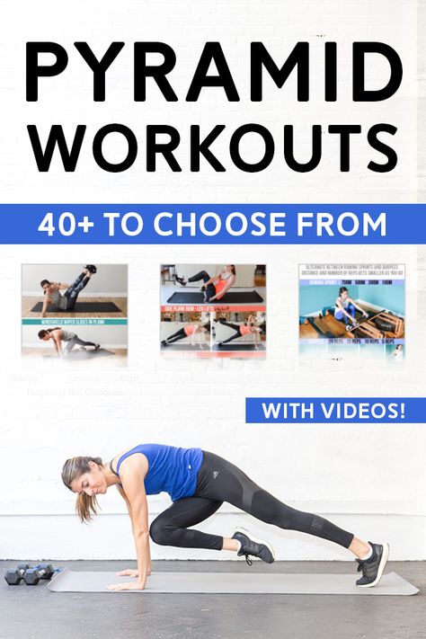 Pyramid Workouts - Choose from 40+ free pyramid workouts! Targeting different muscle groups (or total body). Videos included so you can follow along at home or the gym. #pyramidworkout #workoutvideos #workouts #athomefitness Ladder Workouts, Weighted Core Workout, Countdown Workout, Pyramid Structure, Different Muscle Groups, Ladder Workout, Pyramid Workout, Weight Training Routine, Band Workouts