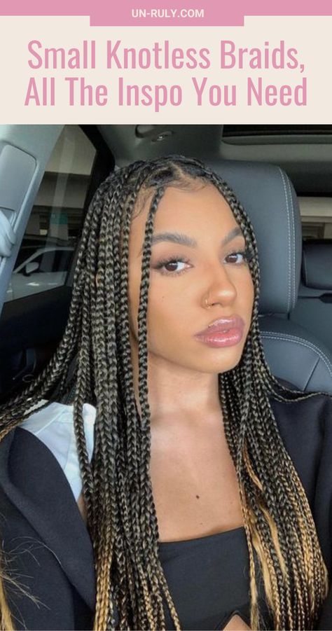 If you're convinced that small knotless braids are your next style, then this article gives you the full break-down to knotless braids. Check out our gallery of 40+ looks to inspire your next hairstyle. #SmallKnotlessBraids #KnotlessBraids #Knotless #ProtectiveStyle #BlackGirlsLit#BlackGirlsRock #BraidLovers #ProtectiveStyle #NaturalHair #NoHeatChallenge #VacayVibes 16 Inch Knotless Braids, Small To Medium Knotless Braids, Small Knot Less Braids Hairstyles, Knotless Braids With Loose Ends, Bra Strap Length Knotless Braids, Double Knotless Braids, Small Knotless Box Braids Medium Length, Knotless Braids Straight Ends, Knotless Box Braids Medium Shoulder Length