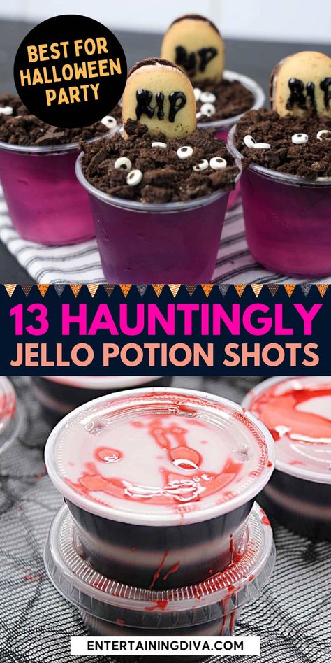 Jello Cup Desserts, Halloween Jello Desserts, Scary Jello Shots, Best Halloween Jello Shots, Pudding Shots Halloween, Dr Pepper Jello Shots, Halloween Appetizers For Party Adults Easy, Easy Halloween Jello Shots, Jello Shot Halloween