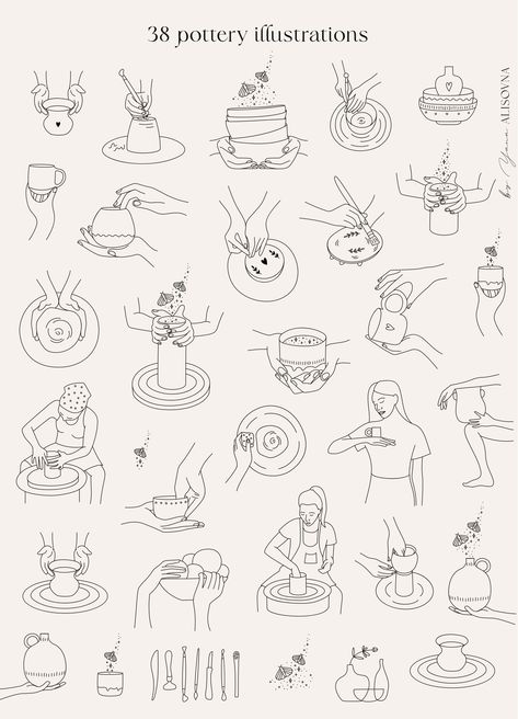 Pottery Doodle Art, Pottery Painting Illustration, Ceramic Line Art, Pottery Illustration Design, Pottery Illustration Drawings, Ceramic Poster Design, Pottery Instagram Feed, Pottery Studio Logo, Pottery Doodle