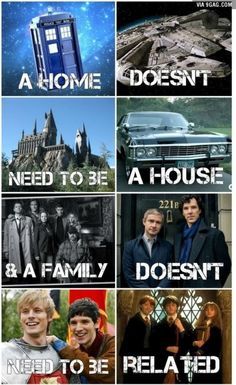 A home doesn't need to be a house & a family doesn't need to be related.  Doctor Who, Star Wars, Harry Potter, Sherlock, Merlin Citate Harry Potter, Glume Harry Potter, Fandom Quotes, Buku Harry Potter, Images Harry Potter, Fandoms Unite, Cărți Harry Potter, Fandom Crossover, Movies And Series