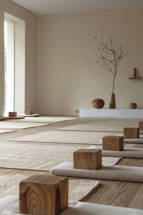 40 Japandi Designed Yoga Studios - TastyInteriors Japandi Spa Design, Bali Yoga Studio, Japandi Yoga Studio, Japandi Beach House, Japanese Design Interior, Japandi Spa, Yoga Studio Design Interiors, Yoga Studio Aesthetic, Wellness Office