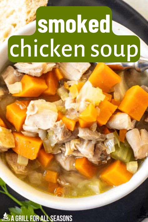 Smoked chicken soup is a hearty and flavorful dish that is perfect for a winter meal. This soup is made with smoked chicken, onions, carrots, and celery, and is simmered in a chicken broth. The smoky flavor of the chicken pairs perfectly with the vegetables in this soup and makes for a delicious and comforting meal. Chicken Soup Easy, Chicken Soup Recipes Easy, Smoked Vegetables, Easy Chicken Soup, Chicken Stock Recipe, Chicken Pumpkin, Chicken Soup Recipe, Creamy Chicken Soup, Soup Easy