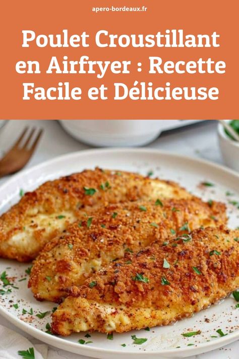 Bâtonnets de poulet croustillants et dorés préparés à l'airfryer, servis sur une assiette blanche, garnis de persil haché. Air Flyer, Ninja Air Fryer, Air Fire, Air Fryer Recipes, Cooking Time, Air Fryer, 30 Minutes, Thermomix