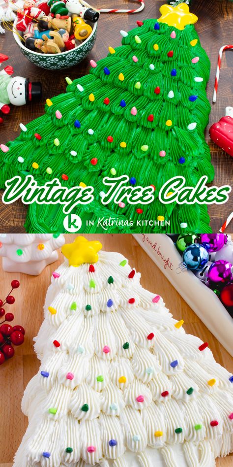 Dessert Christmas Recipes, Unfrosted Cake, Vintage Christmas Party, Christmas Dessert Recipes, Flat Christmas Tree, Store Bought Frosting, Festive Food, Cake Stuff, Tree Cake