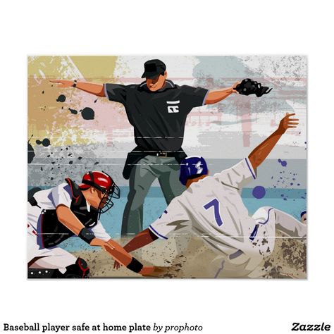 Baseball player safe at home plate poster Greg Paprocki, Plate Wall Art, Baseball Posters, Baseball Art, Home Plate, Family Friend, Home Poster, Vintage Baseball, Baseball Players