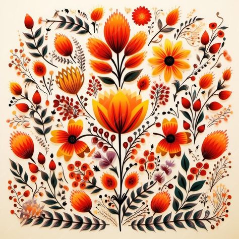 Premium Photo | The Enchanting World of Polish Folk Art Exploring Warm Earth Colors and Delicate Pen Strokes in Lus Norwegian Rosemaling, Primitive Quilts, Polish Folk Art, Whimsical Furniture, Earth Colors, Polish Folk, Arrow Tattoo, Tole Painting, Vintage Botanical