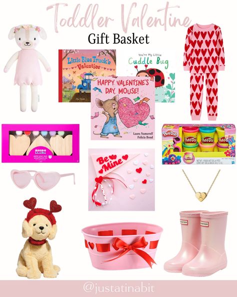 Toddler Valentine Basket - girls valentines gifts - kids valentines gifts Valentine’s Day Basket For Toddler Girl, Valentine’s Day Basket For Toddler, Valentines Basket For Toddler Girl, Toddler Girl Valentines Gift Basket, Valentine’s Day Toddler Gift, Toddler Valentines Day Gifts Basket, Valentine Gift Basket Ideas, Valentine’s Day Baskets For Kids, Toddler Valentines Day Gifts