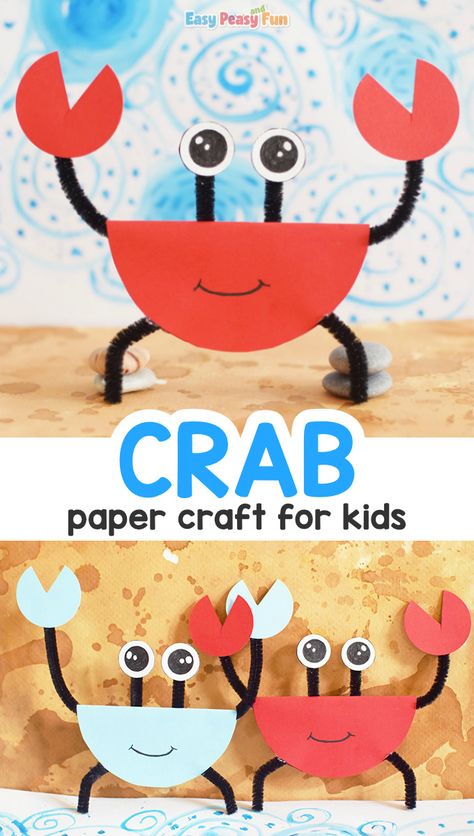 Paper Crab, Crab Craft, Sea Animal Crafts, Aquarium Craft, Crab Crafts, Under The Sea Crafts, Instruções Origami, Project For Kids, Sea Crafts