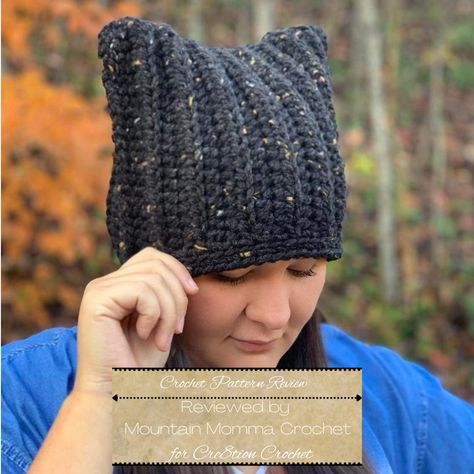 Chunky Cat Ear Beanie - Crochet Pattern Review - Cre8tion Crochet Cat Ear Beanie Crochet Pattern, Cat Ear Hat Pattern, Crochet Cat Ear Beanie, Crochet Cat Beanie, Crochet Hello Kitty, Chunky Cat, Foundation Half Double Crochet, Crochet Beanie Pattern Free, Cat Ear Beanie