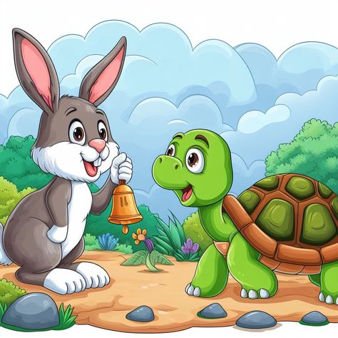 Hare Cartoon, Rabbit And Tortoise, The Hare And The Tortoise, Education Cartoon, The Tortoise And The Hare, Sun Coloring Pages, Flower Crafts Kids, Children Stories, Pencil Sketches Easy