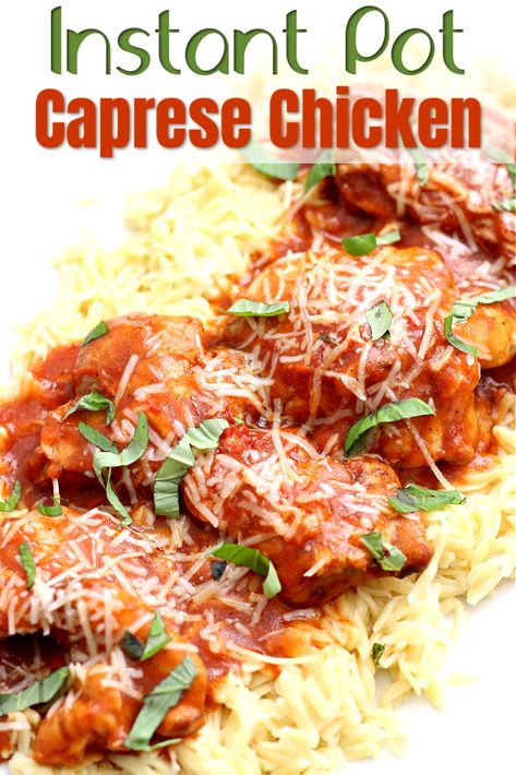 An easy dump and go Instant Pot or slow cooker recipe. Chicken with a flavorful tomato sauce and sprinkled with mozzarella, parmesan cheese and fresh basil. #instantpot Caprese Chicken, Instant Pot Dinner Recipes, Instapot Recipes, Cooking Prep, Instant Pot Chicken, Slow Cooking, Pressure Cooker Recipes, Pressure Cooking, One Pot Meals