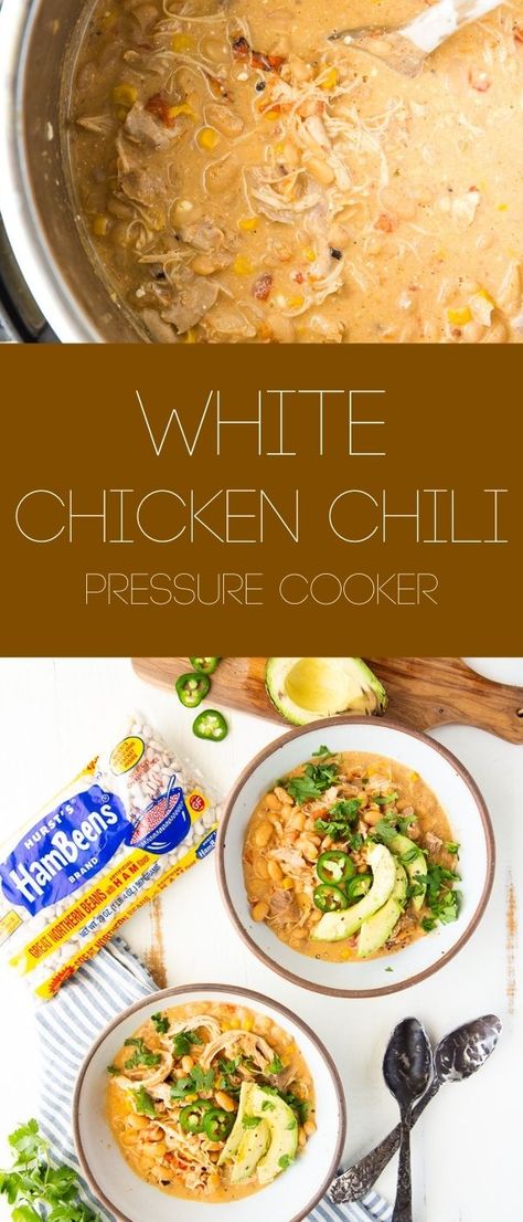 instant pot recipe for white chicken chili No Bean White Chicken Chili, White Chicken Chili Creamy, Instant Pot White Chicken Chili, White Bean Chicken Chili, Creamy White Chicken Chili, Chili Ingredients, Dry Beans, Great Northern Beans, White Chicken Chili