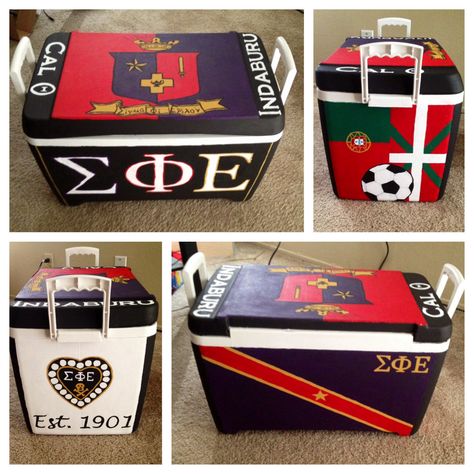 Sigma Phi Epsilon hand painted fraternity cooler #SigEp Mountain Weekend Cooler, Fraternity Cooler, Painted Coolers, Formal Cooler Ideas, Fraternity Formal, Formal Cooler, Fraternity Coolers, Sigma Phi Epsilon, Cooler Ideas