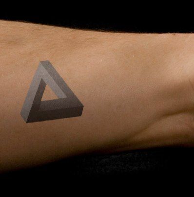 dope triangle tattoo Triangle Tattoo Meaning, Triangle Tattoo Design, Penrose Triangle, Optical Illusion Tattoo, Worlds Best Tattoos, Cloud Tattoo, Cool Small Tattoos, Tattoo Magazines, Grey Tattoo