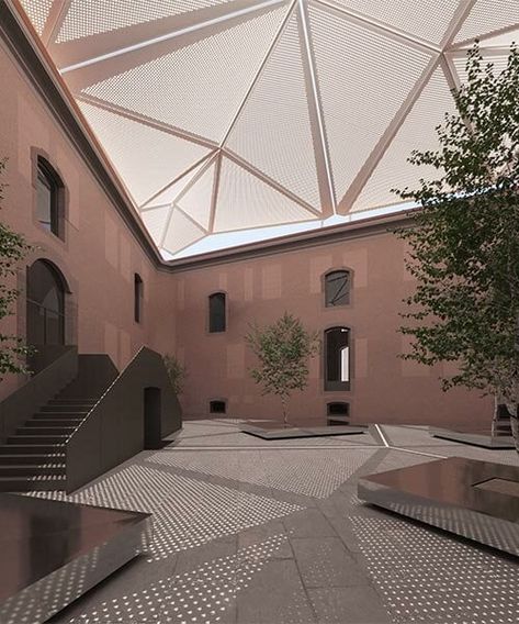 unfolding like origami, carlo ratti's kinetic roof tops restored historical landmark in italy Kinetic Roof Architecture, Development Architecture, Kinetic Architecture, Innovation Hub, Origami Architecture, Architecture Design Process, Canopy Architecture, Concept Models Architecture, Parametric Architecture