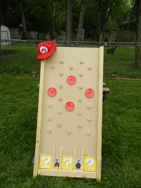 Mario plinko Super Mario Trunk Or Treat Game, Yoshi Party, Church Harvest Festival, Nintendo Land, Plinko Game, Mario Crafts, 4th Birthday Party, Mario Birthday Party, Mario Birthday