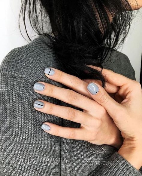 Edgy Minimalist Nails, Gray Color Nails, Blue Gray Nail Polish, Black Art Design, Gray Nail Polish, Stars Nails, Gray Nail, Grey Nail Polish, Minimal Nails Art