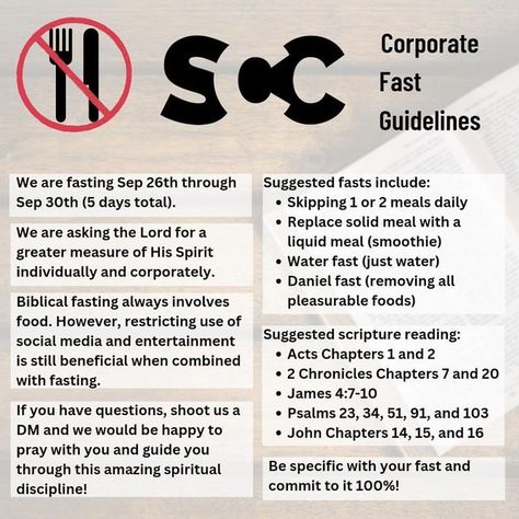 Salvation City Church on Instagram: "Church! Our 5 day fast starts today! 🙏🏼 Ending when Fresh Oil begins! Here is some helpful guidance." Liquid Meals, James 4 7, 5 Day Fast, Scripture Reading, Word Search Puzzle, Social Media, Reading, On Instagram, Instagram