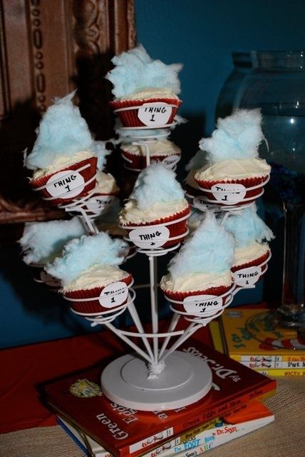 Cupcakes Doctor Suess Birthday, Irish Twins, Thing 1 And Thing 2, Dr Seuss Birthday Party, Dr Seuss Baby Shower, Twin Birthday Parties, Seuss Party, Dr Seuss Birthday, Twins 1st Birthdays