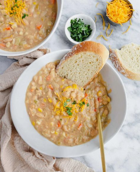 White Bean Chowder Recipe | U.S. Dairy White Bean Chowder, White Bean Corn Chowder, Bean Chowder Recipe, Northern White Beans Recipes, Bean Chowder, White Bean Recipes, Diced Green Chilies, Chowder Recipe, Northern Beans