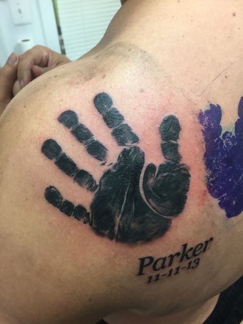 Parker's hand print tattoo Hand Print Tattoo, Hand Print Tattoos, Tattoo Cover, Hand Print, Print Tattoos, Paw Print Tattoo, Paw Print, Tatting, Tattoos