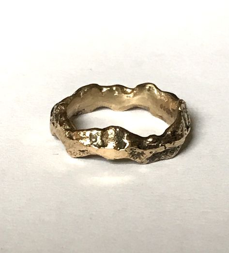 An unusual and unique 9 ct gold sandcast ring size J or  4  3/4 Handmade by me carved in wax and then sandcast this is a oneoff design. Hallmarked by Birmingham Assay Wax Carving Ring, Sandcast Ring, Wax Carved Ring, Wax Carving Jewelry, Hand Carved Ring, Silver Clay, Carved Ring, Wax Carving, Organic Rings