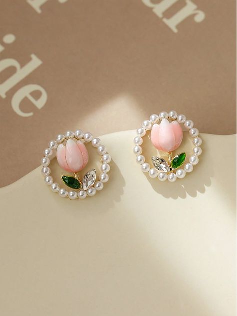 1pair Party Alloy Faux Pearl & Oil Drop Tulip Stud Earrings For Women Dating GiftsI discovered amazing products on SHEIN.com, come check them out! Stone Earrings Studs, Tulip Earrings, Oil Drop, Dating Gifts, Women Dating, Climber Earrings, Watches Women Fashion, Fashion Jewelry Earrings, Pearl Stud Earrings