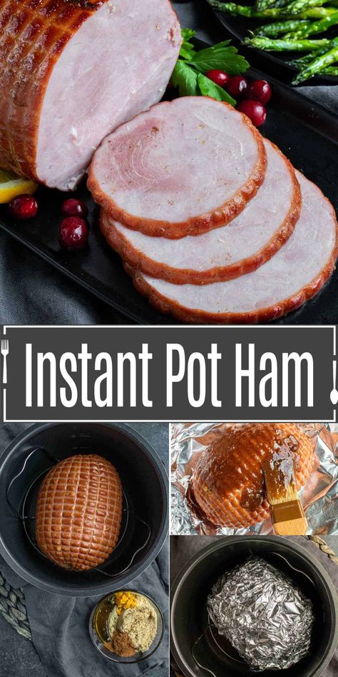 This Instant Pot Ham can be made with bone-in or boneless ham. It is a perfectly tender, juicy, glazed ham in under a hour! Instant Pot Ham makes preparing Christmas dinner, or Easter dinner easy. It's also a simple way to make a ham dinner any time of the year. A simple honey glaze and instructions on how long to cook ham in the Instant Pot make this time-saving recipe perfect for the holidays. Reheating Ham, Ham In Instant Pot, Instant Pot Ham Recipe, Boneless Ham, Instant Pot Ham, Brown Sugar Ham, Ham Glaze Brown Sugar, Whole Ham, Dinner Simple