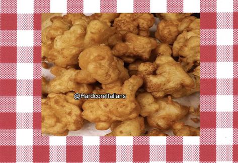 Nonna's Fried Cauliflower - Recipe | Hardcore Italians Blog Battered Cauliflower, Italian Christmas Eve Dinner, Italian Fries, Bacon Fries, Italian Recipes Traditional, Salty Cake, Fried Cauliflower, Italy Food, Monterey Jack