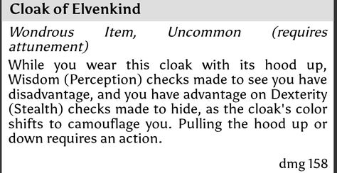 Cloak of Elvenkind, uncommon magic item in D&D 5e. Dnd 5e Magic Cloaks, Cloak Of Invisibility Dnd, 5e Uncommon Magic Items, Low Level Magic Items 5e, Cloak Of Elvenkind, Dnd 5e Cursed Magic Items, D D Items, Cloak, Home Brewing