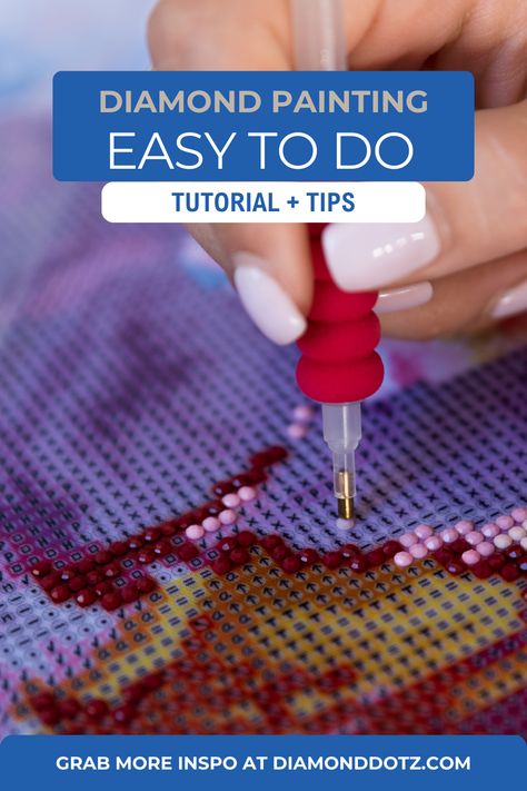 how to diamond paint using a Diamond Dotz stylus, printed canvas and diamond facets How To Do Diamond Painting, Diamond Painting Tutorial, Diamond Dotz Kits, How To Diamond Paint, Diamond Painting Hacks, Diamond Dots Craft, Diamond Painting Ideas, Diamond Art Projects, Diamond Painting Tips