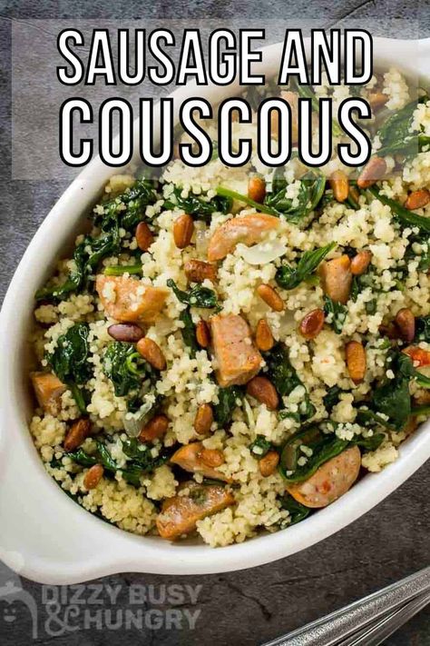 Couscous Spinach Recipes, Italian Sausage Quinoa, Kielbasa And Couscous, Italian Sausage Couscous Recipes, Dinner Ideas With Couscous, Chicken Sausage Couscous Recipes, One Pot Couscous Recipes, Meals With Couscous Dinners, Couscous Casserole Recipes