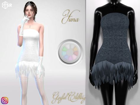 The Sims Resource - Yuna - Wedding dress with feathers Sims 4 Feather Dress, Sims 4 Cc Dresses Formal Short, Sims 4 White Dress, Yuna Wedding Dress, Yuna Wedding, Sims Dresses, Sims 4 Wedding Dress, Sims Fashion, Wedding Dress With Feathers