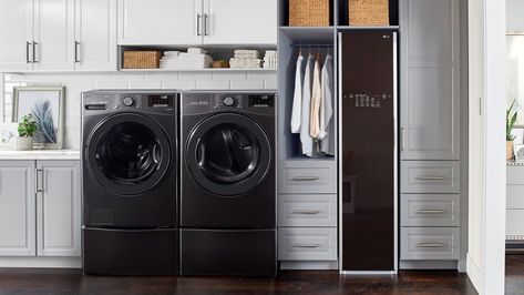 Stacking Washer Dryer With Refrigerator, Tall Cabinet For Stacking Washing Machine And Tumble Dryer, Stacked Washing Machine And Tumble Dryer, Stackable Washer Dryer Laundry Room Best Buy, Farmhouse Garage Washer Dryer, Black Washing Machine Kitchen, Washer And Dryer Up High, Ikea Laundry Room Luxe, Two Washing Machines Laundry