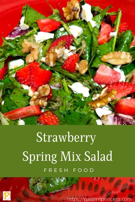 This strawberry spring mix salad is packed with good-for-you-ingredients and dressed with an easy homemade balsamic vinaigrette. Just a simple and delicious combination. #salad #strawberry #springfood #healthy #vinaigrette #freshfood #dinner #foodie #easyrecipe #simpleingredients Spring Mix Salad Recipes, Salad Recipes Healthy, Mix Salad, Salad Simple, Homemade Balsamic Vinaigrette, Homemade Garden, Spring Mix Salad, Vinaigrette Salad, Pecan Salad