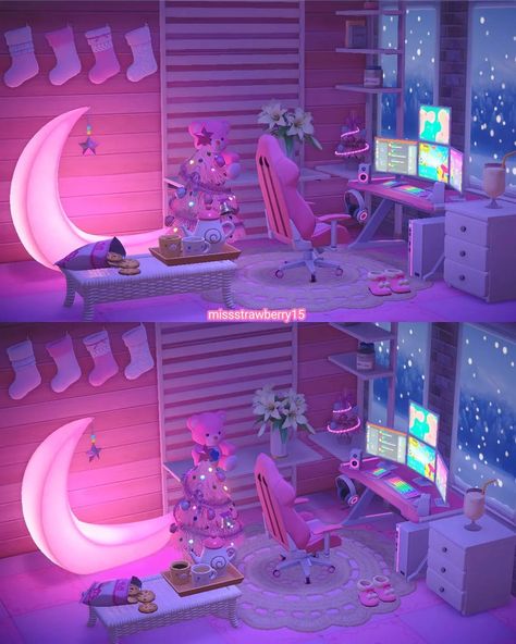 Acnh Gamer Room Ideas, Animal Crossing Game Room Ideas, Acnh Room Ideas, Animal Crossing Room Ideas, Acnh Gaming Room, Set Up Gaming, Acnh Rooms, Vaporwave Room, Have A Beautiful Week