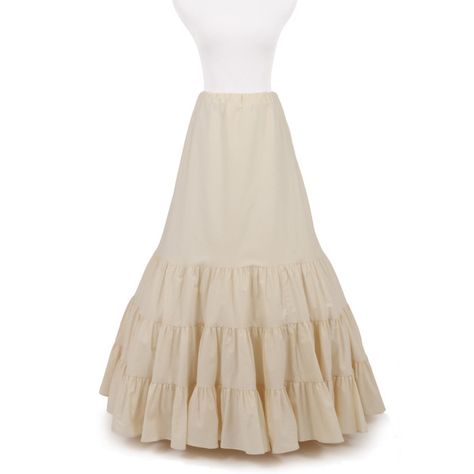 Jessie Victorian Ruffled Skirt (275 BRL) ❤ liked on Polyvore Pioneer Apron, Victorian Skirts, Long Ruffled Skirt, Pioneer Clothing, Pioneer Dress, Victorian Skirt, Elastic Skirt, 1800s Fashion, Under The Skirt