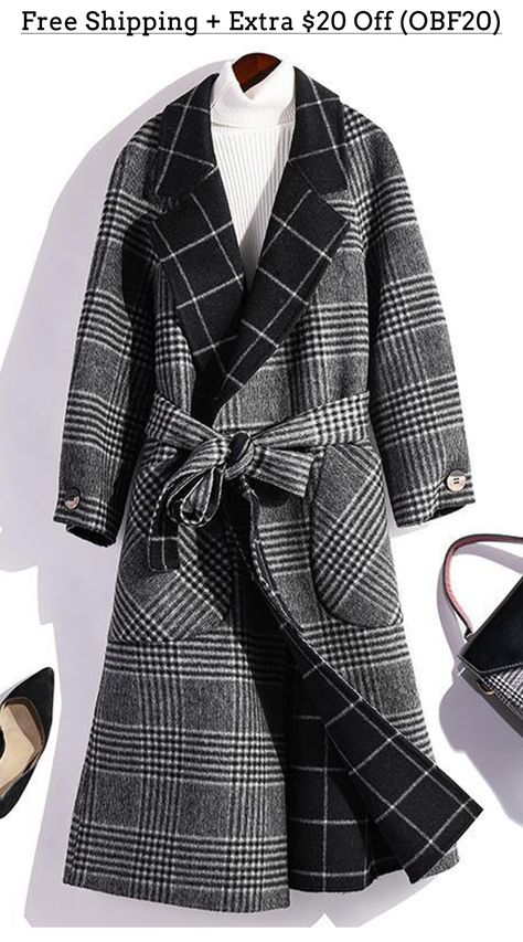 Elegant Beige Gray Plaid Wool Coat Plus Size Winter Coat Fall Women Coats Tie Waist Materials used: wool 70% blended Oversized Winter Coat, Plaid Wool Coat, Fall Fashion Coats, Coat Plus Size, Plus Size Winter, Black Wool Coat, Women Coats, Plaid Tie, Winter Outerwear