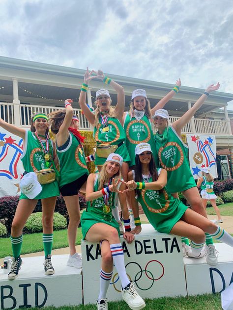 Sorority Olympics Theme, Olympic Bid Day Theme, Olympic Theme Outfit, Olympics Theme Party Outfit, Axo Philanthropy, Kappa Delta Bid Day, Spirit Week Themes, Olympics Costume, Bama Rush