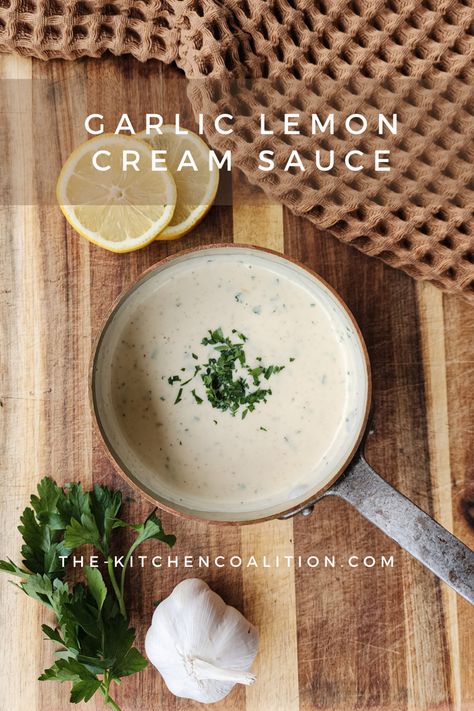 This simple garlic lemon cream sauce is the perfect way to knock your weeknight dinner out of the park. This is so versatile you can use it for almost any lighter protein dish – think, salmon, shrimp, pasta, chicken, or even roasted vegetables! Salmon Shrimp Pasta, Garlic Lemon Cream Sauce, Lemon Cream Sauce, Chicken Melts, Lemon Cream Sauces, Seafood Stock, Pasta Chicken, Shrimp Pasta, Lemon Cream