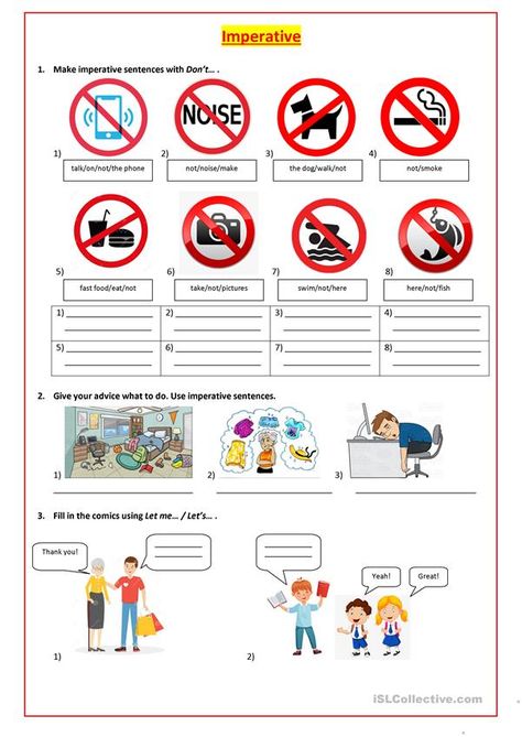 Imperative Verbs Worksheets, Imperative Sentences Worksheet, Imperative Verbs, English Subject, Imperative Sentences, Sentence Activities, English Today, Grammar For Kids, English Activities For Kids