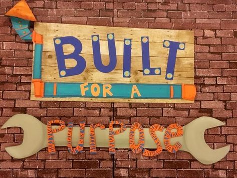 Under Construction Vbs Theme, Construction Bulletin Board Ideas, School Construction Theme, Vbs Construction Theme, Foam Board Letters, Construction Decorations, Construction Classroom, Construction Vbs, Construction Theme Classroom