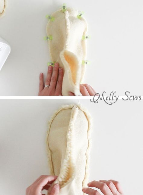 Sew Slippers - Free Pattern and Video Tutorial - Melly Sews Sew Slippers, Crochet Slippers Adult Free Pattern, Sewing Slippers, Tovad Ull, Melly Sews, Holiday Hand Towels, Slipper Pattern, Diy Slippers, Slippers For Men