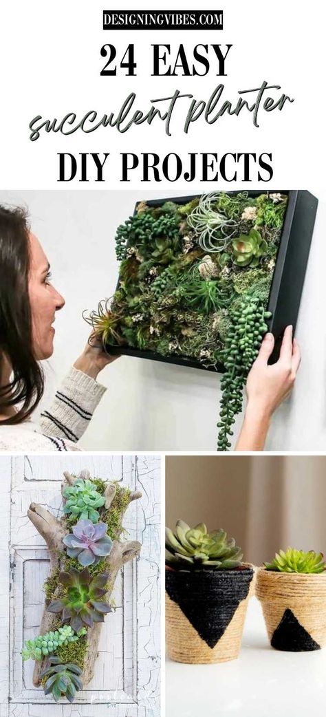 24 Easy and Creative DIY Succulent Planter Ideas Succulent Planter Ideas, Diy Succulent Planter, Wine Corker, Succulent Wall Hanging, Copper Spray Paint, Small Terracotta Pots, Succulent Planter Diy, Old Wooden Boxes, Copper Planters