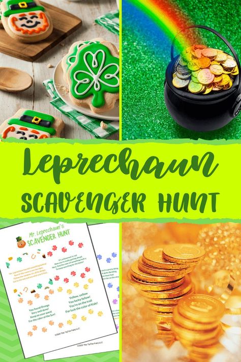 Come download the clues and learn how to give your kids a leprechaun scavenger hunt just in time for St. Patrick's Day with gold coins for prizes! #printable #printables #scavengerhunt #stpatricksday #stpattyday Elf On The Shelf St Patricks Day Ideas, St Patrick’s Day Prizes, Leprechaun Hunt For Kids, St Patricks Scavenger Hunt Ideas, Rainbow Scavenger Hunt For Kids, Leprechaun Hunt For Preschool, St Patricks Day Scavenger Hunt For Kids, St Patrick’s Day Scavenger Hunt, Leprechaun Hunt Clues