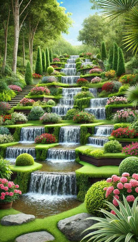 25 Beautiful Small Ponds with Waterfalls for a Peaceful Outdoor Retreat 47 Beautiful Pics Of Nature, Ponds With Waterfalls, Garden With Waterfall, River Village, Waterfall Background, Dream Backyard Garden, Waterfall Scenery, Natural Waterfalls, Cartoon Trees